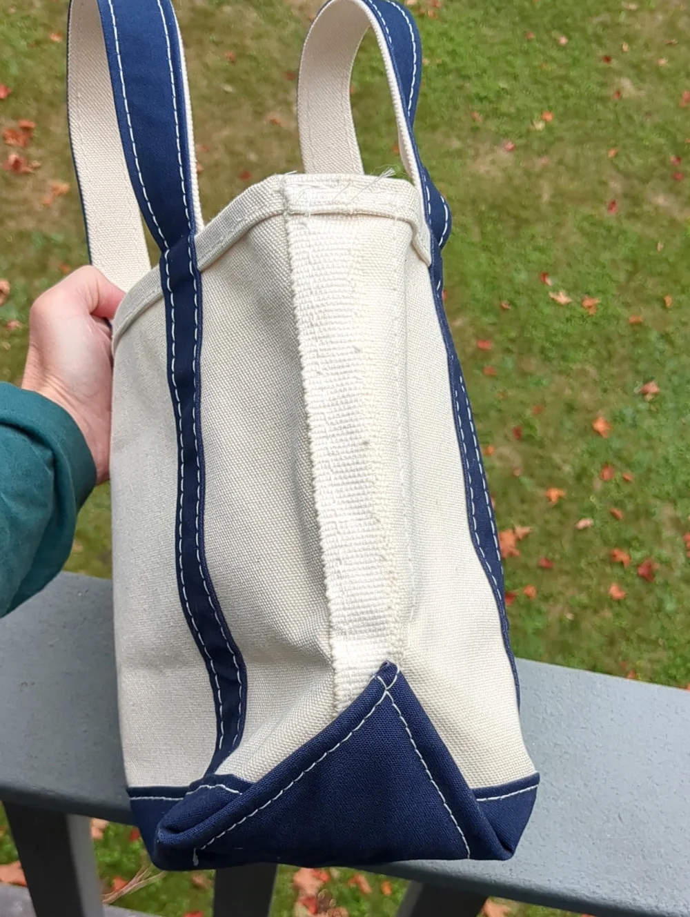 LL Bean Boat and Tote Small Open Top Navy Blue Vitalius Real Estate Logo